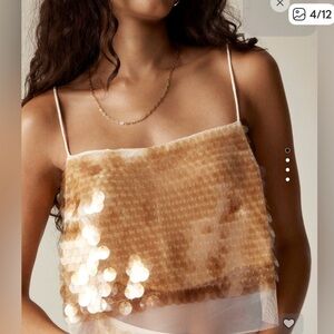 J Crew Cropped Sequin Paillette Top Women’s Size XL NWT Beige Cream